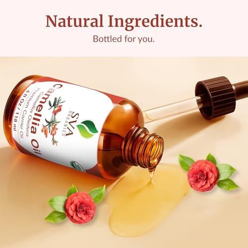 SVA Camellia Seed Oil Organic - 4 Fl Oz – 100% Natural Cold Pressed Organic Camellia Oil - for Face, Skin Care, Hair Care, Scalp Massage & Body Massage – Carrier Oil with Dropper - görsel 1