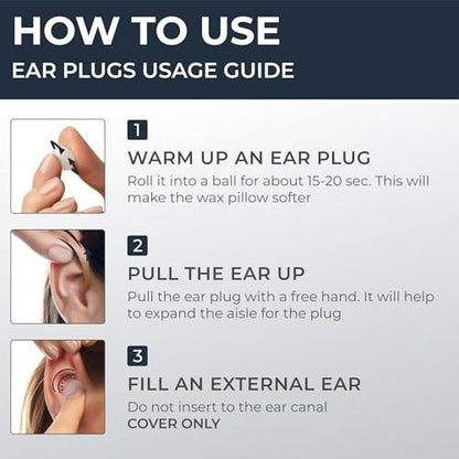Peace&Quiet PQ Wax Ear Plugs for Sleeping - 30 Silicone Wax Earplugs for Sleeping and Swimming, Gel Ear Plugs for Noise Cancelling, Sound Blocking Level of 32 Db (30 Pillows), Color: White
