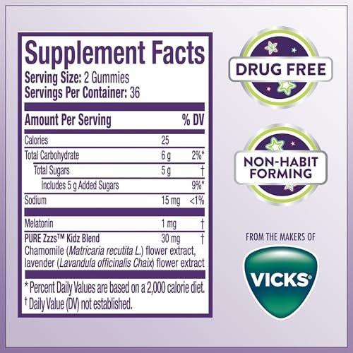 Pure Zzzs Kidz Melatonin Gummy for Kids – Low Dose 1 mg – Berry Flavored – 72 Count – with Chamomile & Lavender - görsel 7