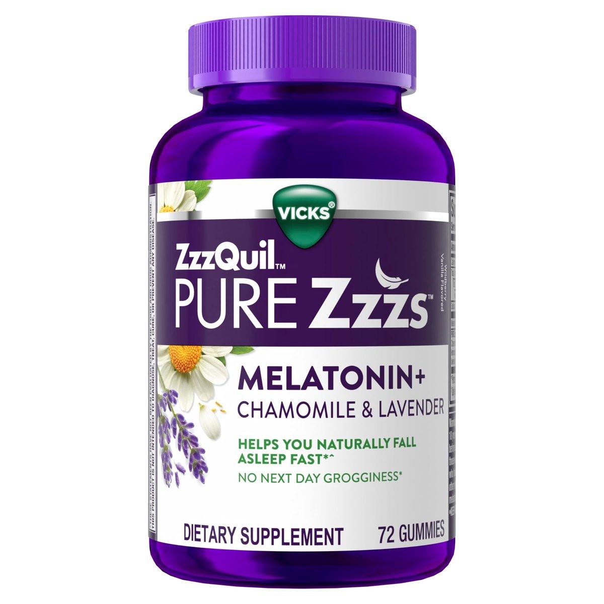 ZzzQuil Pure Zzzs Melatonin Gummies, Sleep Aid, Melatonin 2mg, with Chamomile and Lavender, Wildberry Vanilla Flavored, 72 Count - görsel 12