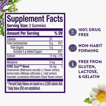 ZzzQuil Pure Zzzs Melatonin Gummies, Sleep Aid, Melatonin 2mg, with Chamomile and Lavender, Wildberry Vanilla Flavored, 72 Count