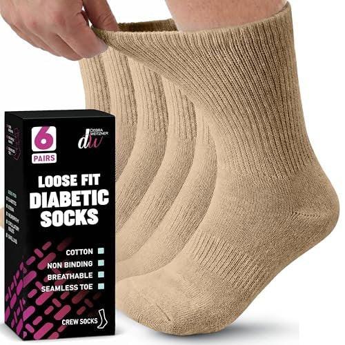 Debra Weitzner Diabetic Socks For Men and Women Loose Fit Non-Binding Cotton Crew Socks 6 Pairs - görsel 1