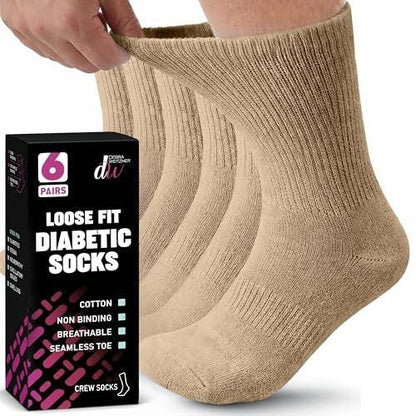 Debra Weitzner Diabetic Socks For Men and Women Loose Fit Non-Binding Cotton Crew Socks 6 Pairs