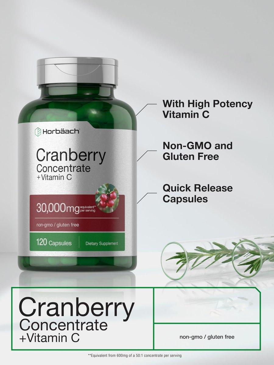 Horbäach Cranberry Concentrate Extract Pills + Vitamin C | 120 Capsules | Supplement for Women and Men | Triple Strength Ultimate Potency Formula | Non-GMO and Gluten Free - görsel 3