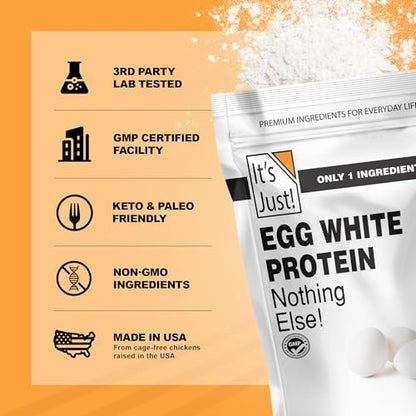 It's Just! - Egg White Protein Powder, Made in USA from Cage-Free Eggs, Dried Egg Whites (Unflavored, 8oz)