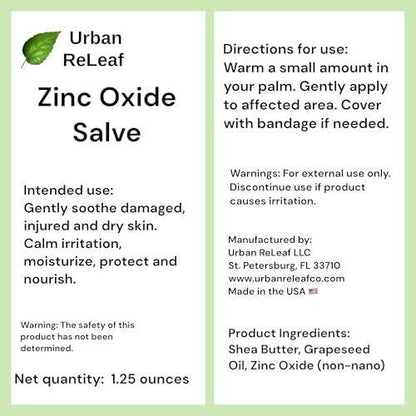 Urban ReLeaf Zinc Oxide Salve - Gently Soothe & Protect Damaged, Injured & Dry Skin | First Aid, Burns, Rashes, Scrapes | Deeply Hydrating Protection | 100% Natural | Calm Delicate Skin of All Ages