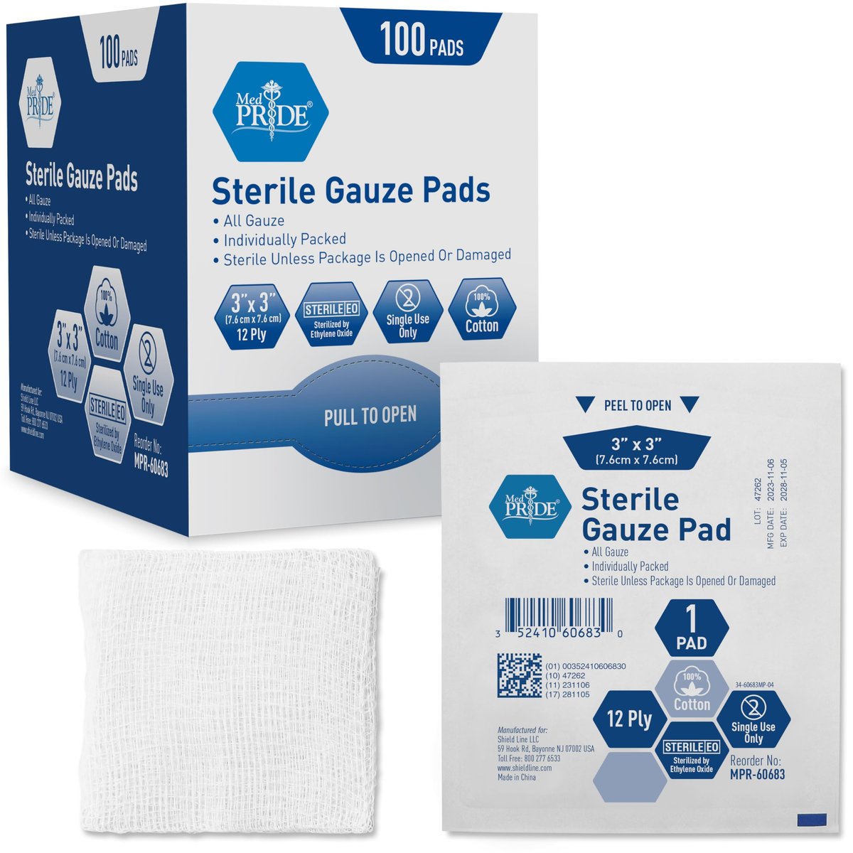 MED PRIDE Sterile Gauze Dressing Pads, 12 Ply Highly Absorbent Cotton, Individually Wrapped, Non Stick, Painless Removal (3x3 Inch, Pack of 100) - görsel 9