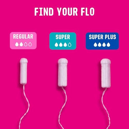 Flo - Organic Cotton Tampons for Women - 16 Pack (8 Regular, 8 Super) - Leak Proof - No Synthetic Fibers, Chlorine Bleach, or Added Dyes - Non-Applicator - Feminine Care - Vegan & Cruelty Free