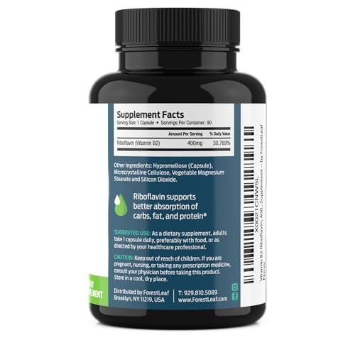 ForestLeaf Vitamin B2 Riboflavin 400mg - Energy, Skin & Cellular Health Supplement - Nervous System Support - Vitamin B 2 VIT B - Non-GMO & Gluten Free - B2 Vitamin 400mg Vegetable Capsules, 90 Count - görsel 18
