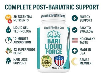 Bariatric Multivitamin with Iron - Liquid-Filled Rapid-Absorption Softgels - ASMBS Compliant - All-in-One Bariatric Supplement for Sleeve, Bypass, Band Patients -2 Softgels Daily, 60 Count