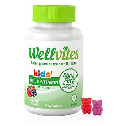 Wellvites Kids Multivitamin Gummies - Sugar Free, Vegan, Non-GMO, Vitamin A, D, B6, B12 and C - No Artificial Sweeteners, Gluten-Free, Gelatin-Free - 60 Count (30 Day Supply)