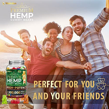WELLUTION Hemp Gummies – High Potency 1,500,000 MCG – Natural Fruity Bear for Relaxation and Peace – Fast-Acting – Gluten Free – 60ct