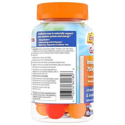 Emergen-C 750mg Vitamin C Gummies for Adults, Immune Support Gummies, Gluten Free, Strawberry, Lemon and Blueberry Flavors, Back to School Essentials - 45 Count