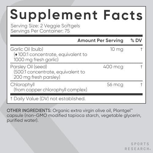 Sports Research® Odorless Garlic Oil Pills with Parsley & Chlorophyll - Vegan Certified · Non-GMO · Gluten Free - 150 Plantgel Capsules - görsel 11