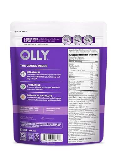 OLLY Sleep Gummy, 3 mg Melatonin, L-Theanine, Chamomile, and Lemon Balm Extracts, Blackberry Flavor, 30 Day Supply - 60 Count