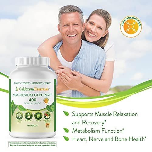 Magnesium Glycinate 400 - Chelated, High Absorption Magnesium for - Vegan, Non-GMO, Gluten-Free 120 Tablets (Servings 60, Serving Size (2) 200mg Tablets) - görsel 1