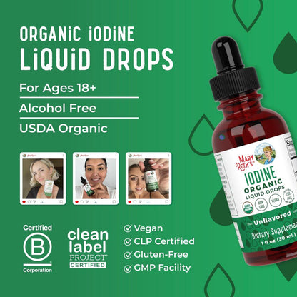 MaryRuth Organics Iodine Liquid Drops | Potassium Iodide | 1 Year Supply | 450 Servings | Thyroid Health | USDA Organic | Vegan | Non-GMO | Gluten Free | 1 Fl Oz
