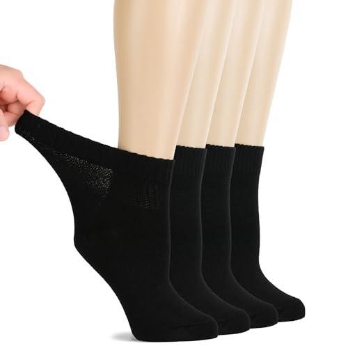 Hugh Ugoli Diabetic Socks for Women, Super Soft & Thin Ankle Socks, Wide & Loose, Non-Binding Top & Seamless Toe, 4 Pairs, Black, Shoe Size: 6-9 - görsel 2