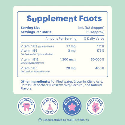 JoySpring Burst B12 Drops - Vitamin B Complex for Kids with Methyl B12 Supplement to Support Healthy Growth & Development, Vegan Liquid B12 Drops, Ages 3-16+ | 2 fl oz (60 Servings)