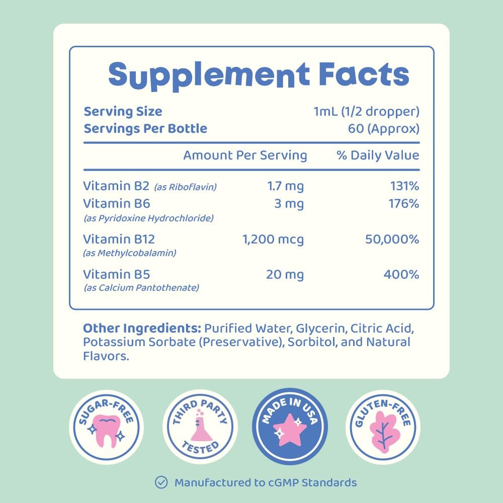 JoySpring Burst B12 Drops - Vitamin B Complex for Kids with Methyl B12 Supplement to Support Healthy Growth & Development, Vegan Liquid B12 Drops, Ages 3-16+ | 2 fl oz (60 Servings) - görsel 3