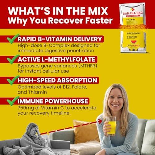 Banana Bag Oral Solution Packets – Natural Lemon Lime 5pk | A Refreshing Blend of Electrolytes, Vitamin C, and B-Complex for Daily Hydration and Energy | Perfect for Any Lifestyle. - görsel 6