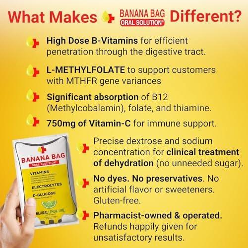Banana Bag Oral Solution Packets – Natural Lemon Lime 5pk | A Refreshing Blend of Electrolytes, Vitamin C, and B-Complex for Daily Hydration and Energy | Perfect for Any Lifestyle. - görsel 2