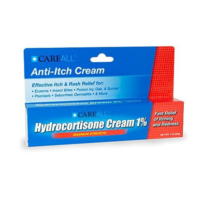 CareAll Hydrocortisone 1%, 1oz Tube, Maximum Strength Anti-Itch Cream - Relief from Itching and Redness from Bug Bites, Eczema, Psoriasis, Poison Ivy, Oak and Sumac (Pack of 1)