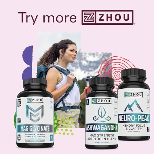 Zhou Nutrition Ashwagandha Capsules, Mood Enhancer, Energy Boost, Blend of Rhodiola, Holy Basil, Cordyceps, Reishi & Ashwagandha Supplement, 30 Servings, 60 Capsules - görsel 1