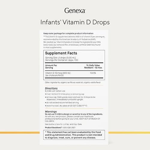 Genexa Infants Vitamin D Liquid Drops for Newborn, Baby & Toddler | Supports Growth & Bone Development | Delicious Organic Vanilla Flavor | Certified Organic, Gluten Free, & Non-GMO | 90 Servings - görsel 14