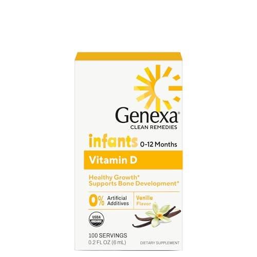 Genexa Infants Vitamin D Liquid Drops for Newborn, Baby & Toddler | Supports Growth & Bone Development | Delicious Organic Vanilla Flavor | Certified Organic, Gluten Free, & Non-GMO | 90 Servings - görsel 2