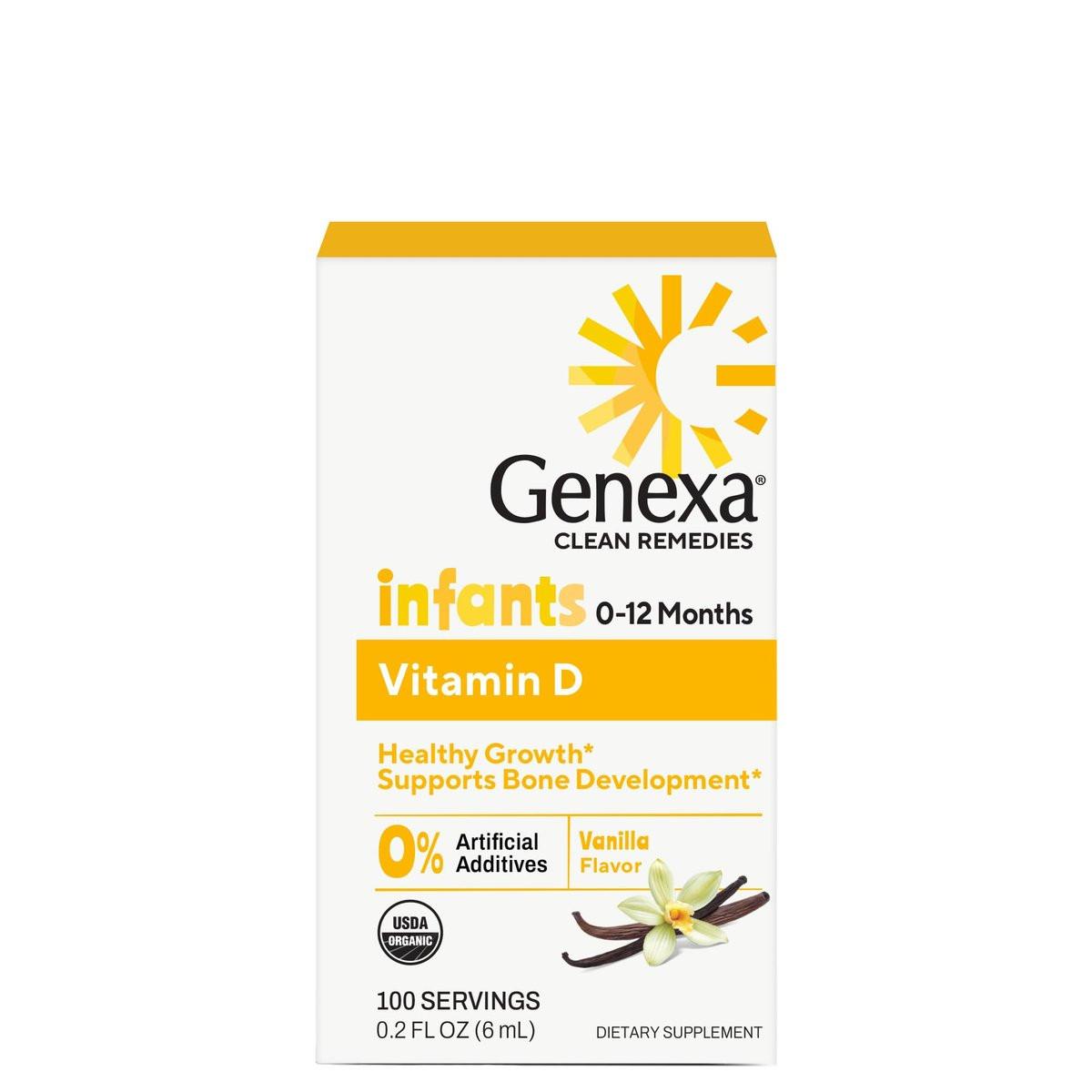 Genexa Infants Vitamin D Liquid Drops for Newborn, Baby & Toddler | Supports Growth & Bone Development | Delicious Organic Vanilla Flavor | Certified Organic, Gluten Free, & Non-GMO | 90 Servings - görsel 1