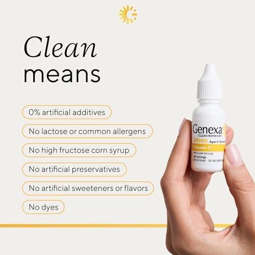 Genexa Infants Vitamin D Liquid Drops for Newborn, Baby & Toddler | Supports Growth & Bone Development | Delicious Organic Vanilla Flavor | Certified Organic, Gluten Free, & Non-GMO | 90 Servings - görsel 8