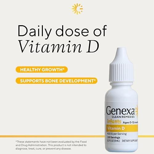 Genexa Infants Vitamin D Liquid Drops for Newborn, Baby & Toddler | Supports Growth & Bone Development | Delicious Organic Vanilla Flavor | Certified Organic, Gluten Free, & Non-GMO | 90 Servings - görsel 6