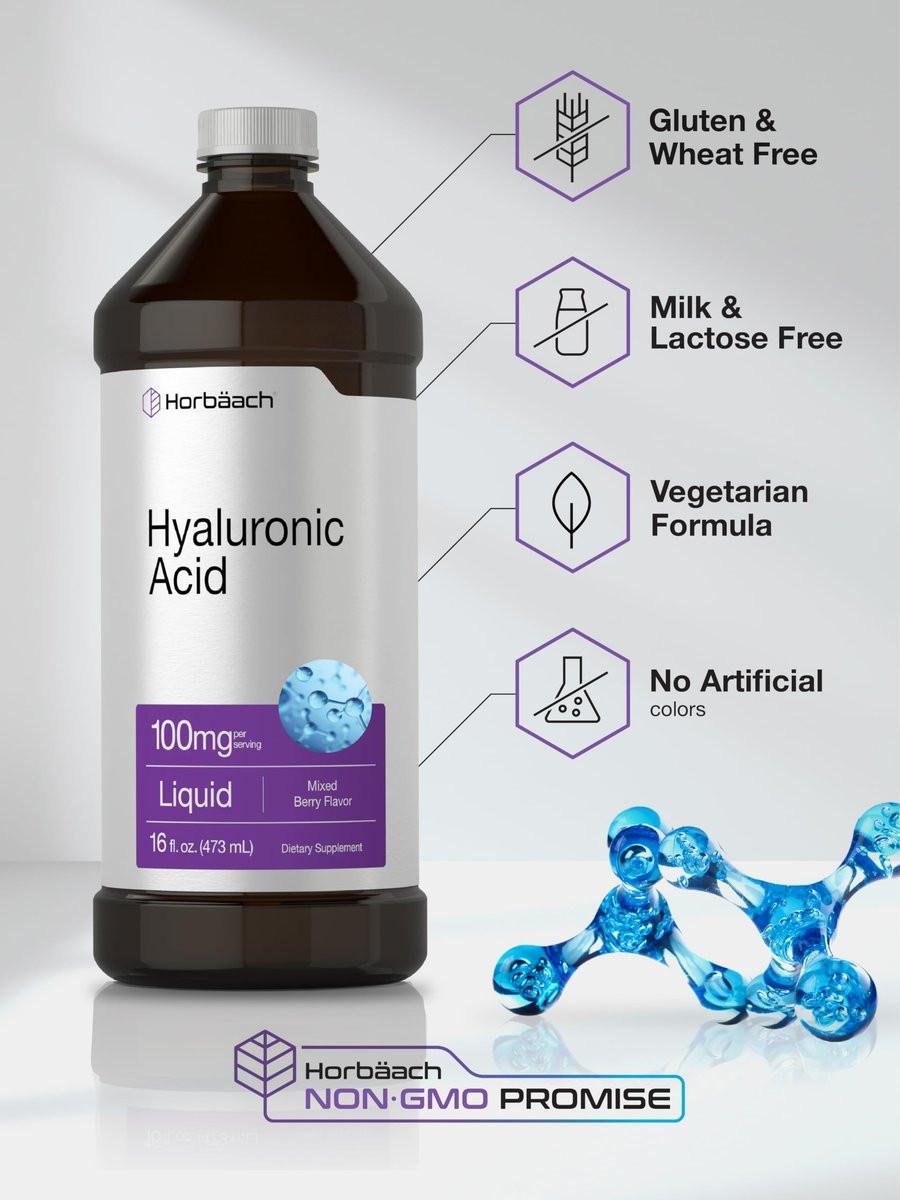 Horbäach Liquid Hyaluronic Acid Supplement | 100 mg | 16 oz | Mixed Berry Flavor | Non-GMO and Gluten Free Formula - görsel 9