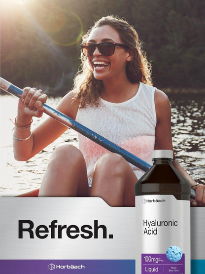 Horbäach Liquid Hyaluronic Acid Supplement | 100 mg | 16 oz | Mixed Berry Flavor | Non-GMO and Gluten Free Formula