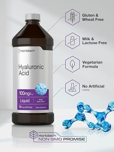 Horbäach Liquid Hyaluronic Acid Supplement | 100 mg | 16 oz | Mixed Berry Flavor | Non-GMO and Gluten Free Formula - görsel 10