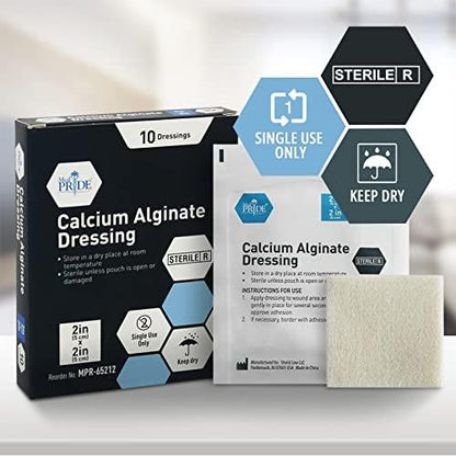 MED PRIDE Calcium Alginate Wound Dressing 2x2 in, Antimicrobial Sterile Alginate Dressing, Highly Absorbent, Non-Stick, Gentle on Skin