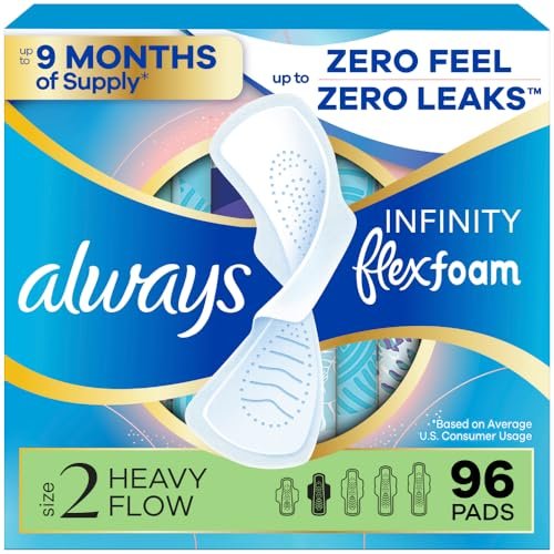 Always Infinity Feminine Pads for Women, Flexfoam Pads with Wings, Size 2, Heavy Absorbency, Unscented, 96 Count (3 Packs of 32) - görsel 13