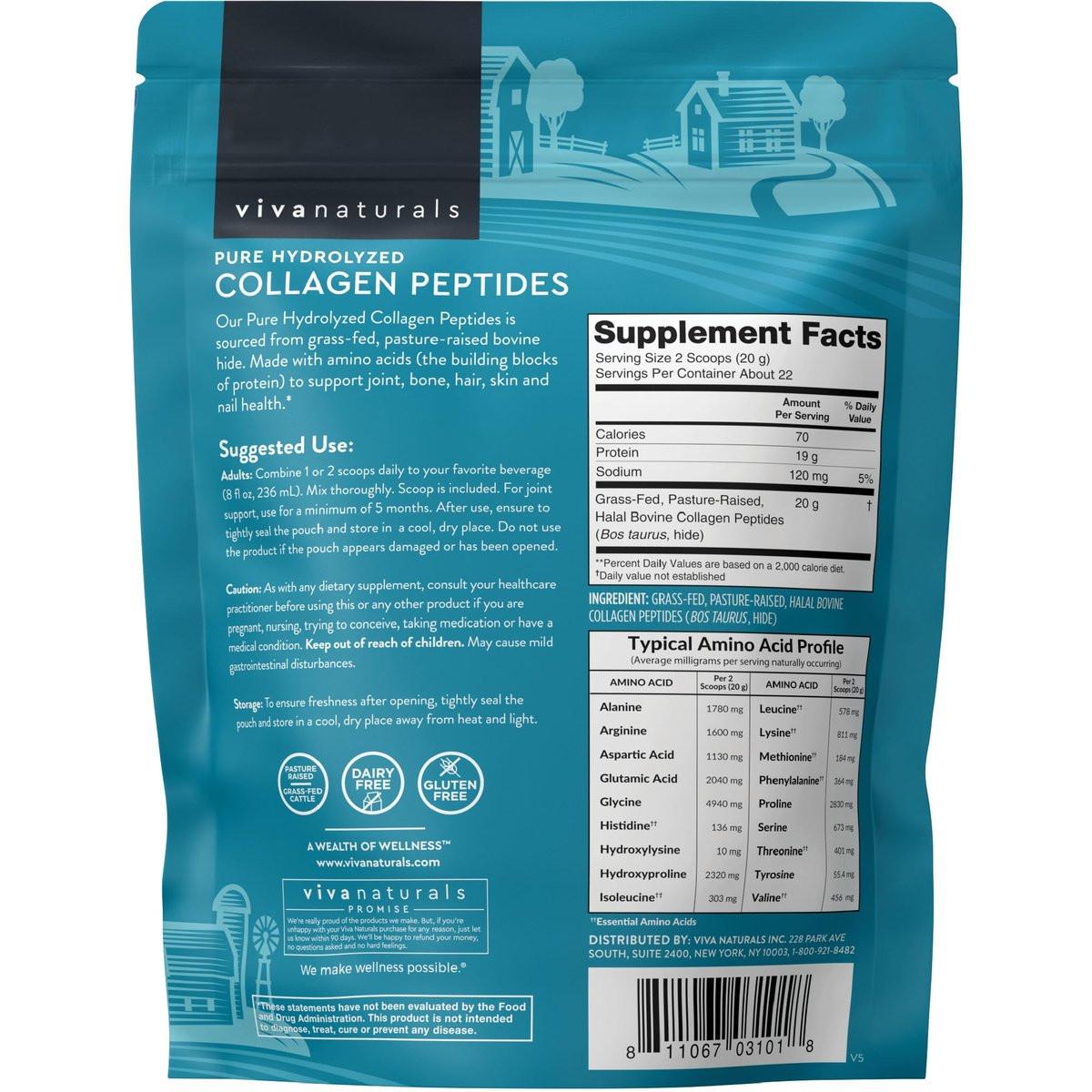 Viva Naturals Collagen Peptides Powder - Grass-Fed Hydrolyzed Bovine, Type I & III - 19 g Protein, Unflavored, Easy Dissolving - Joint, Skin, Hair & Nail Support - Paleo, Keto, Non-GMO - 1lb - görsel 6