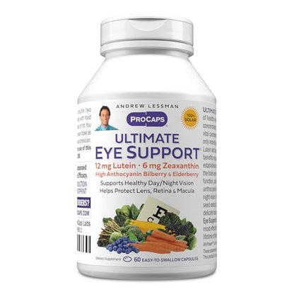 Andrew Lessman Ultimate Eye Support 60 Softgels - 12mg Lutein, 6mg Zeaxanthin, Bilberry, Key Nutrients to Support Eye Health and Promote Healthy Vision. No Additives. Easy to Swallow Softgels