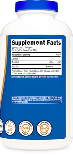Nutricost MCT Oil Softgels 1000mg, 300 SFG (3,000mg Serv) - Great for Keto, Ketosis, and Ketogenic Diets