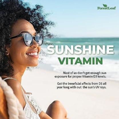 ForestLeaf Vitamin D3 50,000 IU | VIT D - Kosher VIT D3 Vitamin D Supplement for Women and Men | Bone Health, Teeth, Immune Support | Weekly Dose, 2-Year Supply, 120 Caps