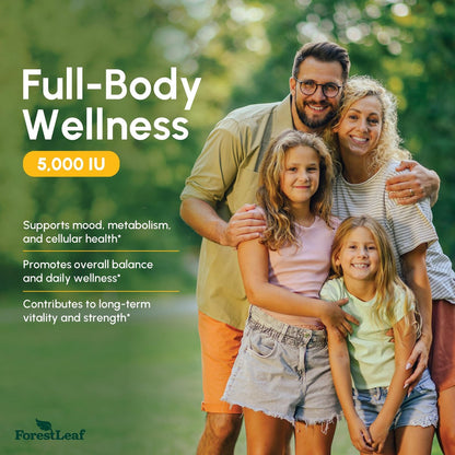 ForestLeaf Vitamin D3 5000 IU | VIT D - VIT D3 Vitamin D Supplements for Women and Men | Bone Health, Teeth and Immune Support | Easy to Swallow Pills | One Capsule Daily, 6-Month Supply, 180 Count