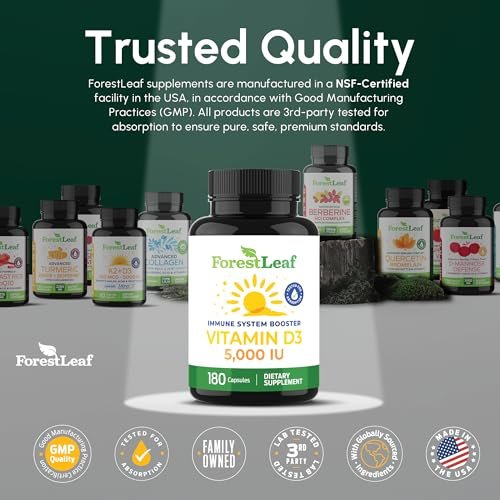 ForestLeaf Vitamin D3 5000 IU | VIT D - VIT D3 Vitamin D Supplements for Women and Men | Bone Health, Teeth and Immune Support | Easy to Swallow Pills | One Capsule Daily, 6-Month Supply, 180 Count - görsel 13
