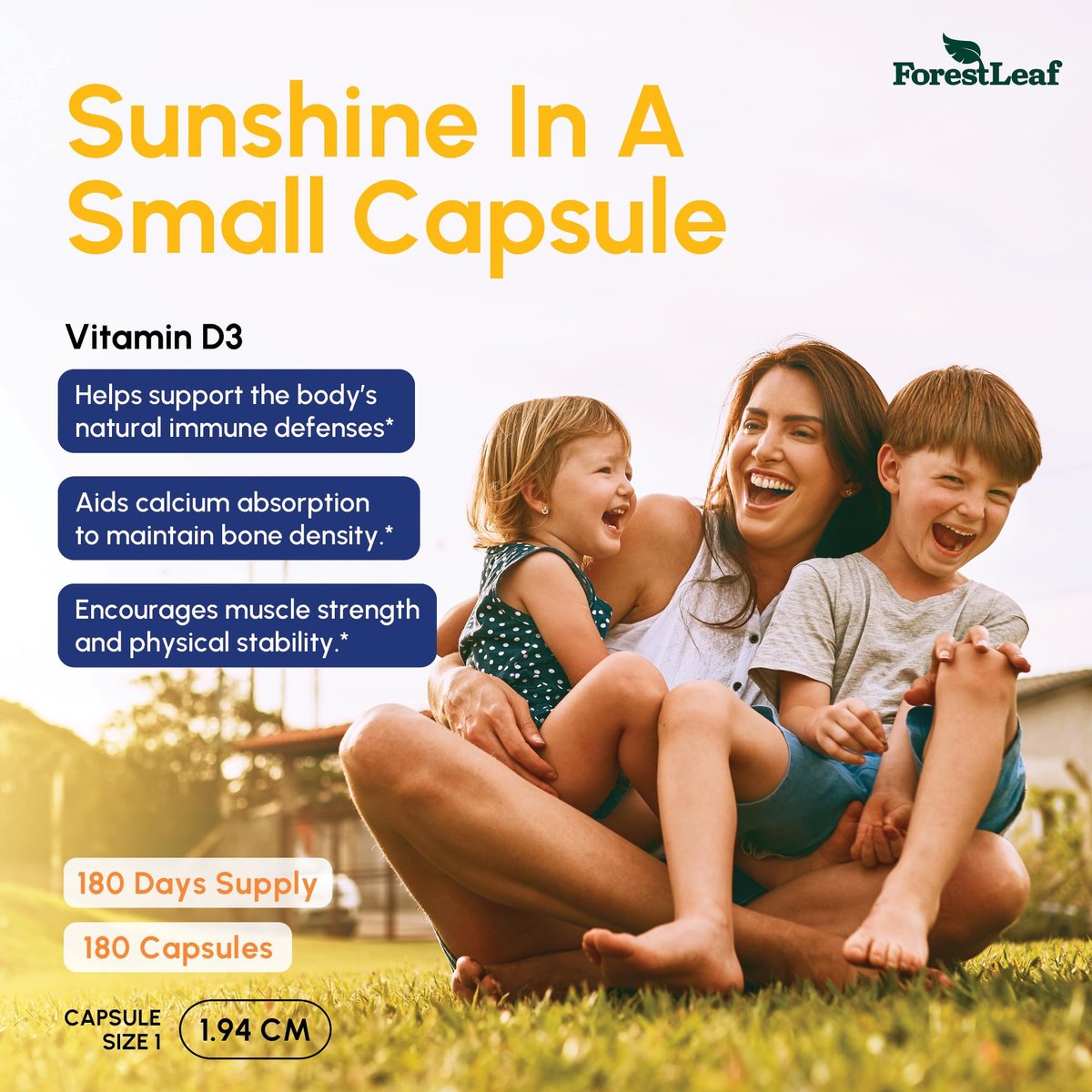 ForestLeaf Vitamin D3 5000 IU | VIT D - VIT D3 Vitamin D Supplements for Women and Men | Bone Health, Teeth and Immune Support | Easy to Swallow Pills | One Capsule Daily, 6-Month Supply, 180 Count - görsel 6