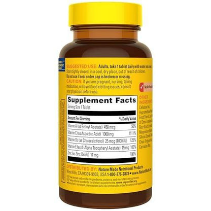 Nature Made Super C Tablets with Vitamin D3 and Zinc, Adult Vitamin C Immune Support Supplement, 60 Tablets for Daily Immune Support, 60 Day Supply