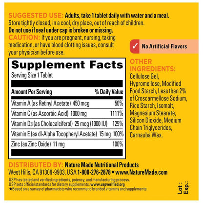 Nature Made Super C Tablets with Vitamin D3 and Zinc, Adult Vitamin C Immune Support Supplement, 60 Tablets for Daily Immune Support, 60 Day Supply