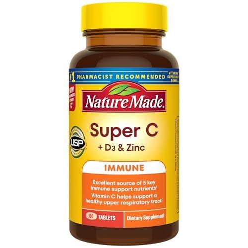 Nature Made Super C Tablets with Vitamin D3 and Zinc, Adult Vitamin C Immune Support Supplement, 60 Tablets for Daily Immune Support, 60 Day Supply - görsel 2