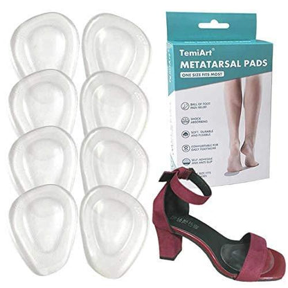 Temiart Ball of Foot Cushions Metatarsal Pads for Women Men Soft Gel Insoles Supports Forefoot Cushioning, Pain Relief Morton's Neuroma Foot Pads (4 Pair)