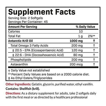 Futurebiotics Antarctic Krill Oil 1000mg with Omega-3s EPA, DHA, Astaxanthin and Phospholipids - Premium Krill Oil Heavy Metal Tested, Non GMO – 90 Softgels (45 Servings)